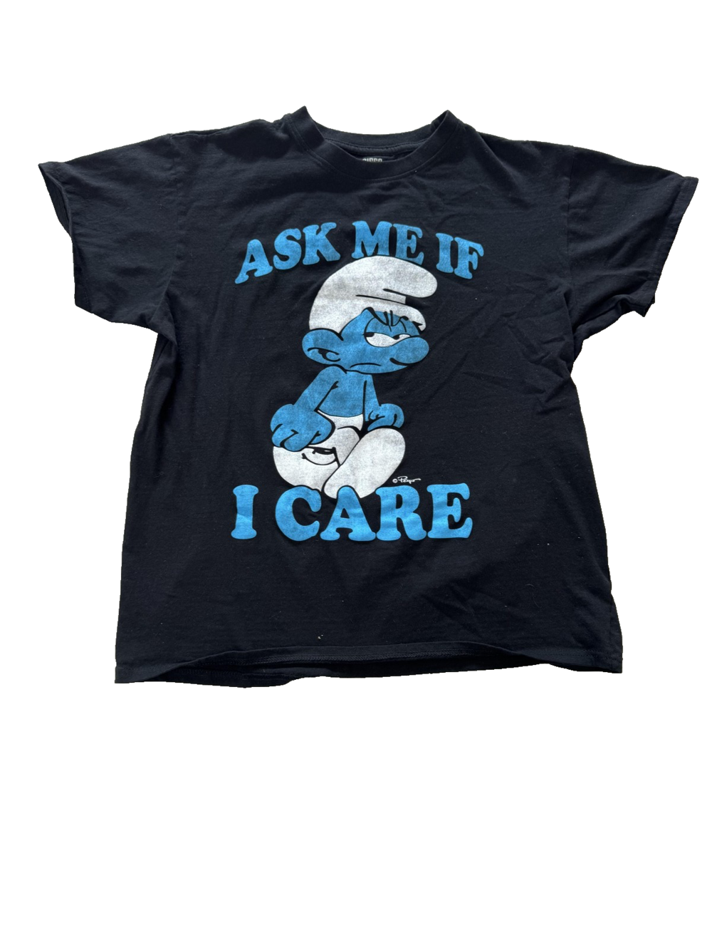 Smurfs Shirt Mens Large Black Ask Me If I Care Brisco Brands Cartoon Graphic Tee